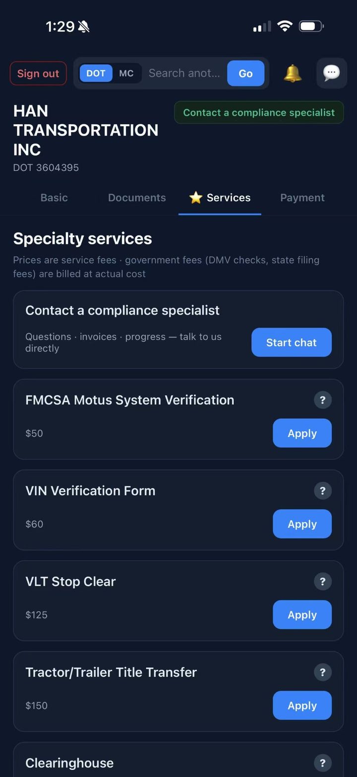Filing services, priced up front